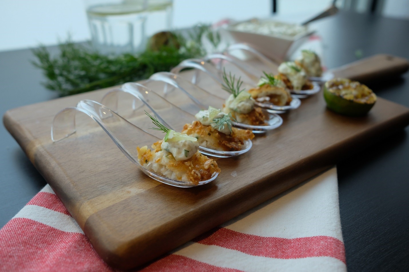 Easy Japanese Inspired Seafood App - Almond Crusted Sole Bites with Wasabi Tartar