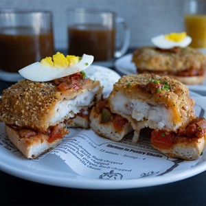 Middle Eastern Inspired Breakfast Bagel, featuring UpperCrust™ Everything Bagel Crusted Alaska Pollock